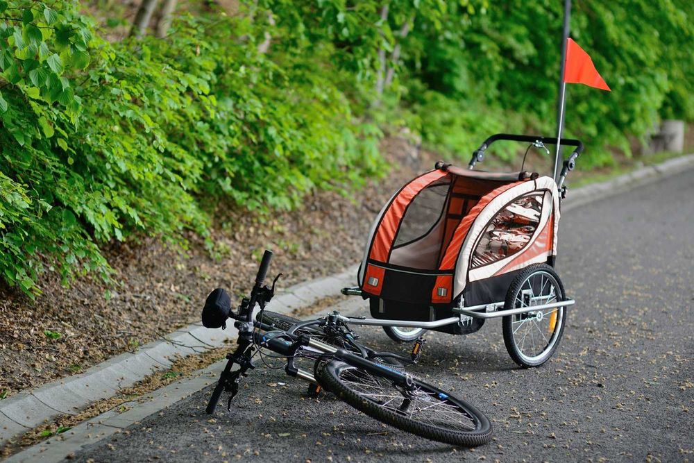 Przyczepka rowerowa z amortyzatorem 2-osobowa +JOGGER czerwony