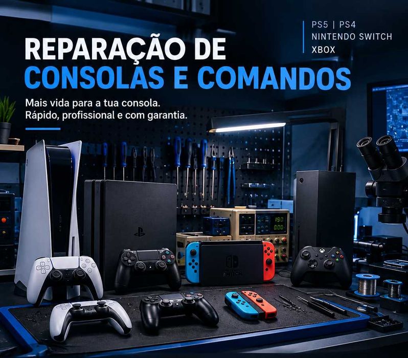 REPARAÇÃO PS5 / PS4 / COMANDOS / XBOX / NINTENDO — arranjo hdmi, drift, conector usb, hall effect, luz azul
