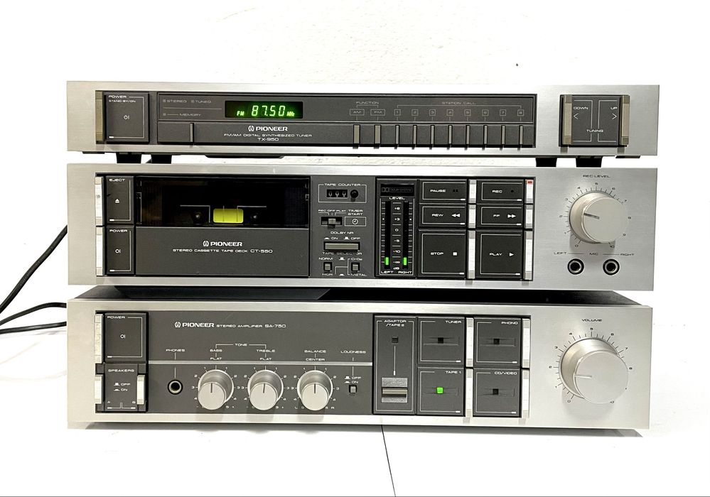 PIONEER Audio HiFi Stereo Wieża, Pioneer TX-950 Stereo Radio/Tuner, Pioneer CT-550 Magnetofon, Pioneer SA-750 Wzmacniacz