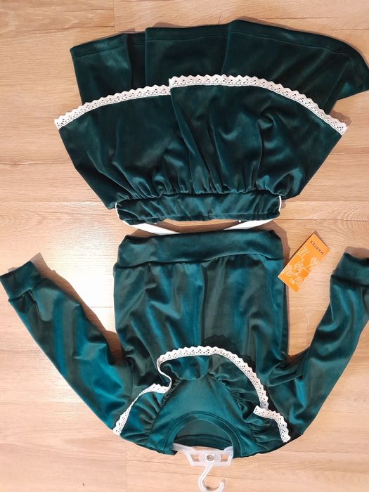 Komplet zestaw welurowy zielony 6 lat spódniczka bluza