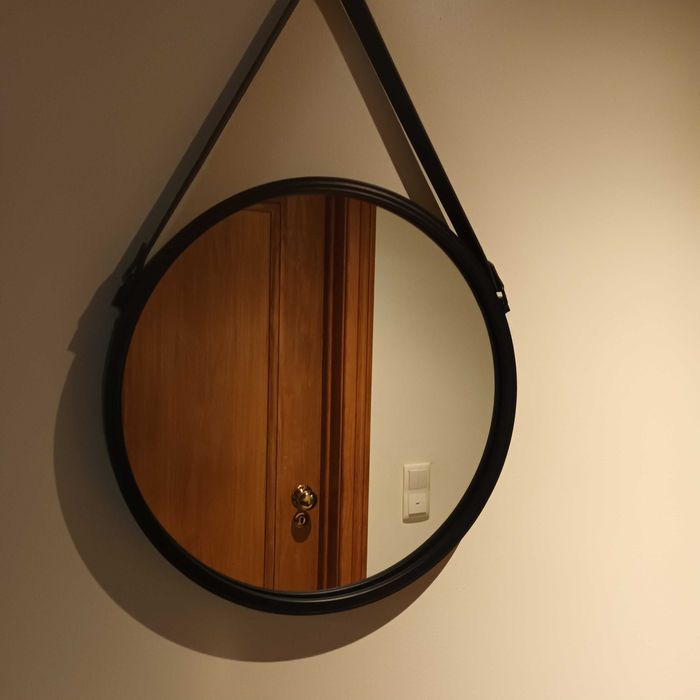 Round Mirror with Black Strap – Maisons du Monde (Like New)