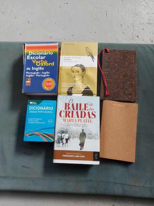 2 livros em espanhol  2 dicionários e 2  blocos de apontamentos