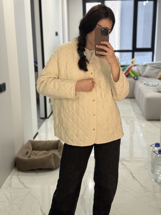 Твідова  молочна стьогана куртка Zara