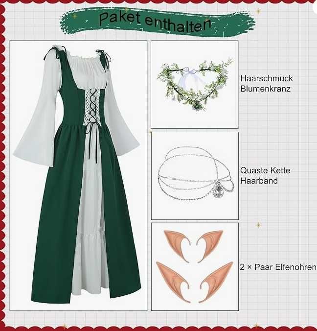 Sukienka wiktoriańska Cosplay strój przebranie kostium elfa XL