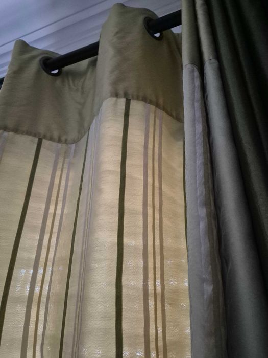 Conjunto 4 Cortinados Verdes (Cetim + Duplos com Riscas) – 2,20m x 1,45m
