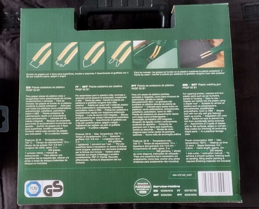 Pistola de soldadura de plástico Parkside + caixa 600 grampos
