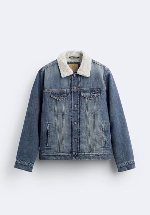 Чоловіча Куртка Zara (M) Denim Jacket Оригінал Ветровка Шерпа Джинсова Мужская Джинсовка на Меху Зара