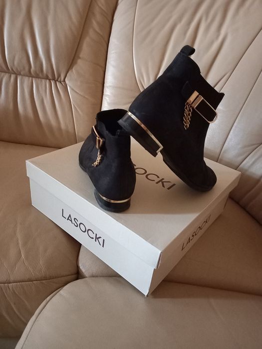 Sztyblety r.39 Botki Kozaki Damskie Lasocki skóra czarne j.nowe