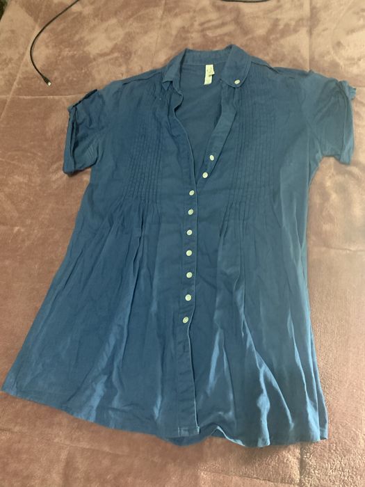 Túnica camisa mulher Stradivarius tamanho M azul decote em V