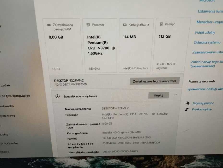 Mini Komputer Adax DELTA PRO MINI Pentium N3700 + 8GB RAM + 120SSD + WIN 10 + Zasilacz