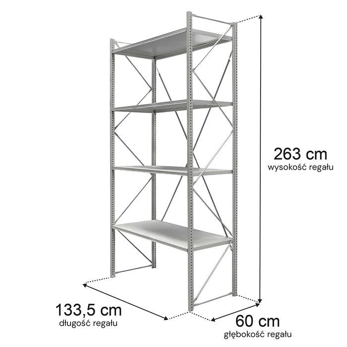 Regał magazynowy 4-półkowy STOW 263x133x60cm ocynk bazowy