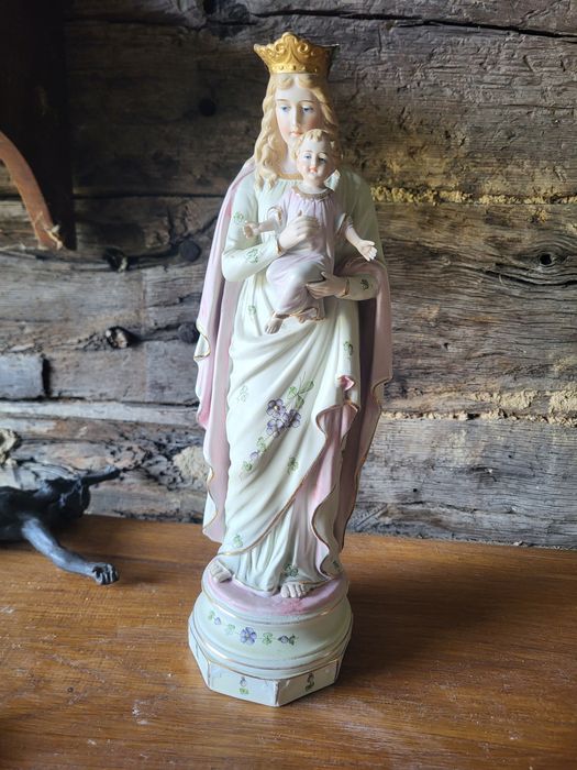 Biskwit stara figurka Maryja Królowa porcelana