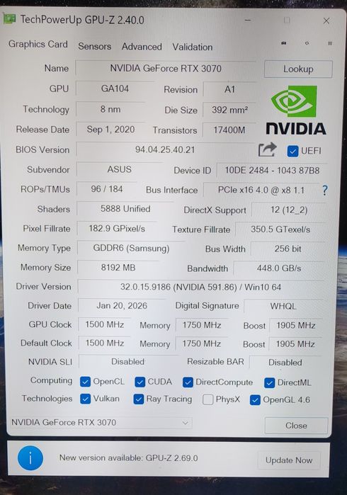 Продам  ASUS ROG Strix GeForce RTX 3070 8GB в отличном состоянии.