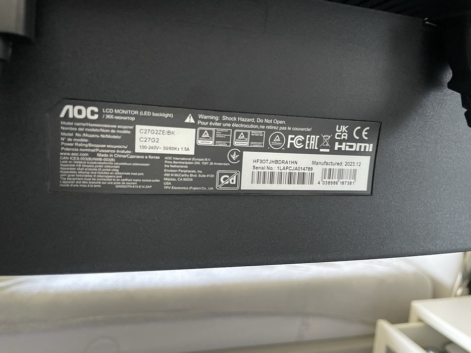 Monitor Gaming AOC 27" 240Hz (C27G2ZE) – Com Garantia e Caixa