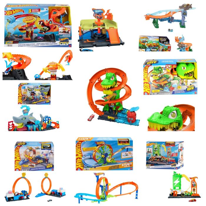 Трек хот вілс hot wheels track monster truck  поліцейська станція, заправка, конструктор монстер трак Ті рекс