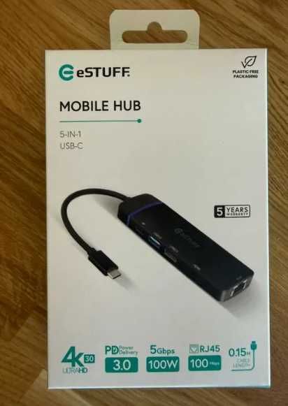 Hub USB-C 5 em 1 (HDMI 4K, RJ45 Ethernet, USB 3.0, PD 100W)