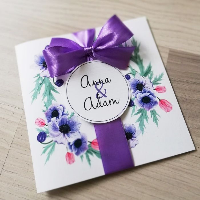 Zaproszenia w fioletowe maczki