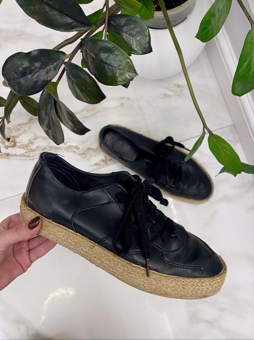 Buty skorzane czarne polbuty damskie 38