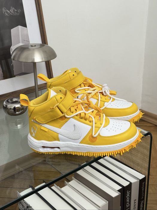 Оригинал Off White Nike Air Force 1 Mid Sp Leather ‘Varsity Maize’