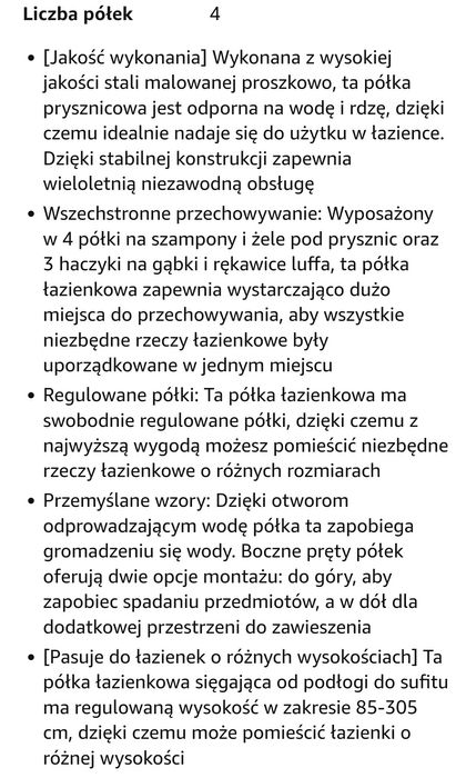 Półka  narożna prysznicowa-regal łazienkowy
