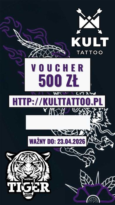 Voucher, bon na tatuaż w Kult Tattoo 500 zł