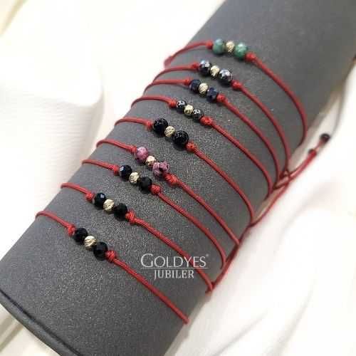 złota bransoletka na szczęście na czerwonym sznurku próba złota 585