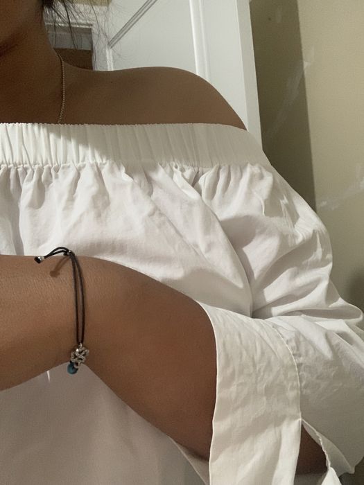 Blusa pelos ombros branca, da Promod, manga 3/4