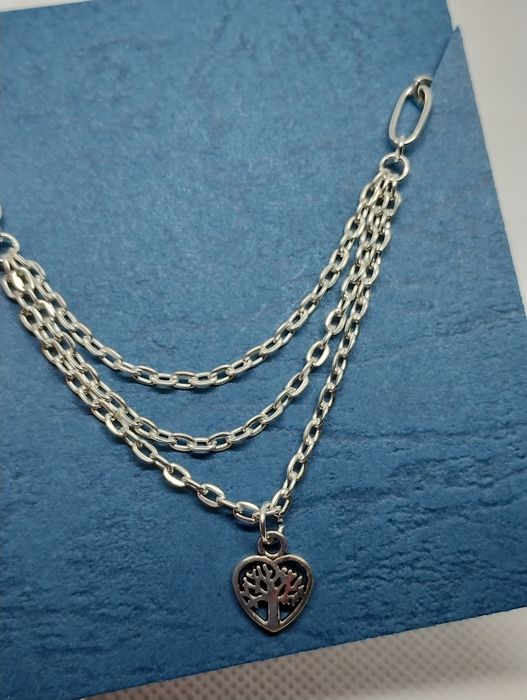 Łańcuszek z zawieszką serce drzewo srebrne ażurowe