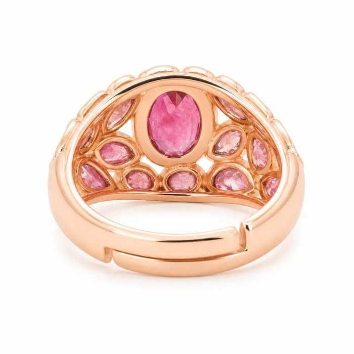 Anel em Prata, Banho de Ouro 18 Kt., Granada e Turmalinas