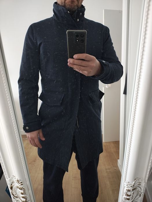 Sobretudo Overcoat Azul Marinho gola alta Zara Man S (38)