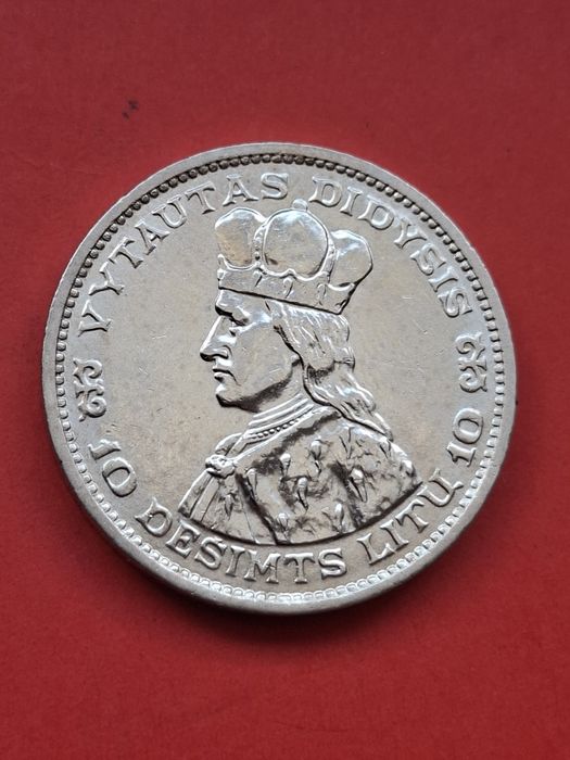 Litwa 10 litów 1936, Witold Wielki, bardzo ładny stan, srebro
