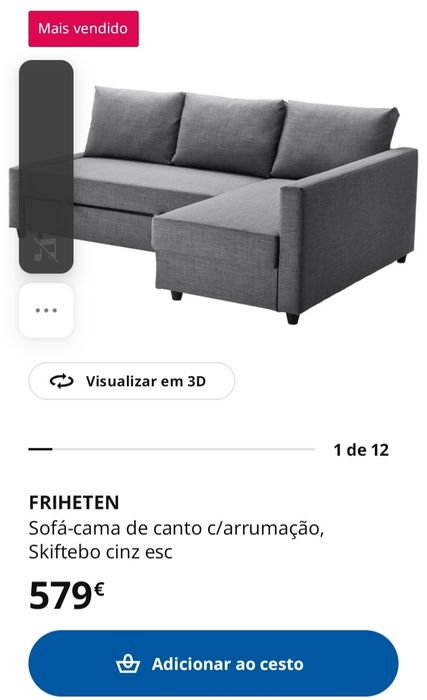 Sofá cama cinzento IKEA Friheten com oferta