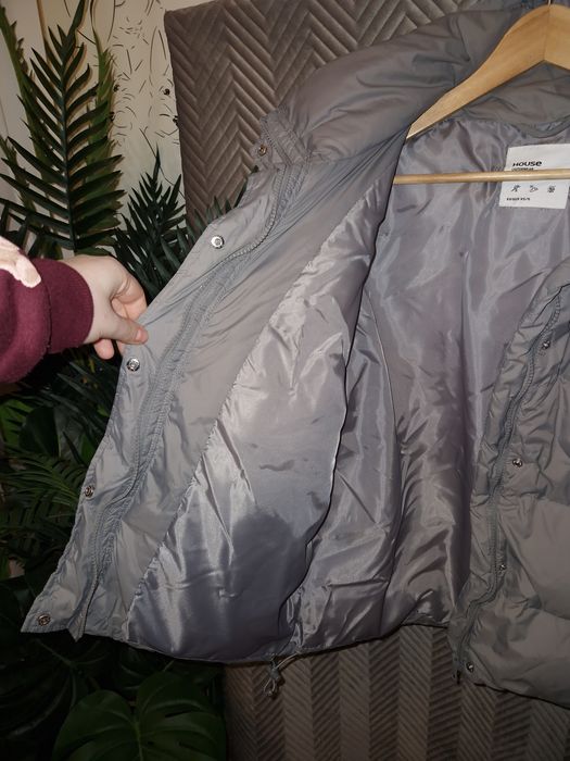 Puchowa kurtka puffer szara House XS / S oversize puch 80% pierze 20%