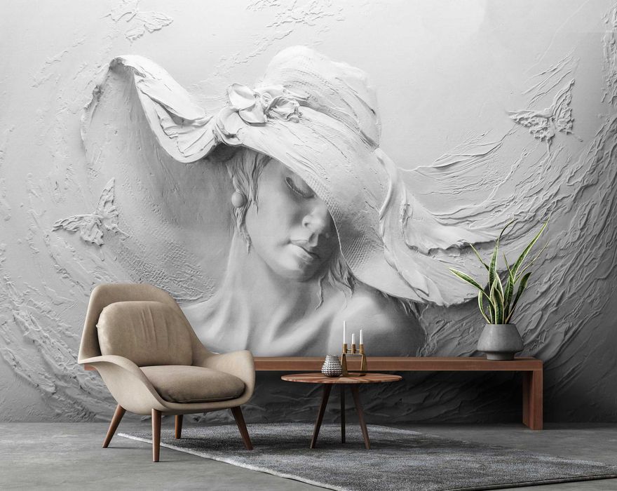 Fototapeta Kobieta Twarz Beton Na Ścianę 3D Twój Rozmiar + KLEJ