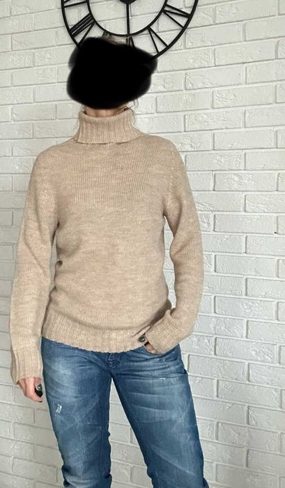 Damski zimowy ciepły beżowy sweter golf rozm. S fabrica del cachemire