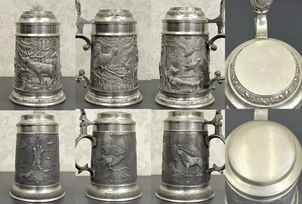 Пивные бокалы из пищевого олова GDR Германия подарок охотник