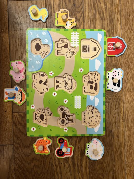Puzzle Drewniane z Uchwytami Farma dla dzieci 9 el