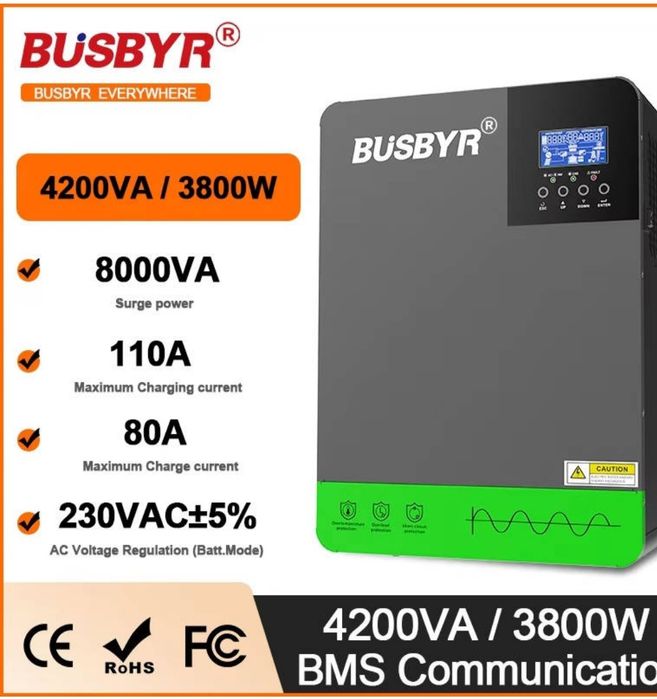 Інвертор гібридний BUSBYR 24v  4,2 kV/A (3800w)