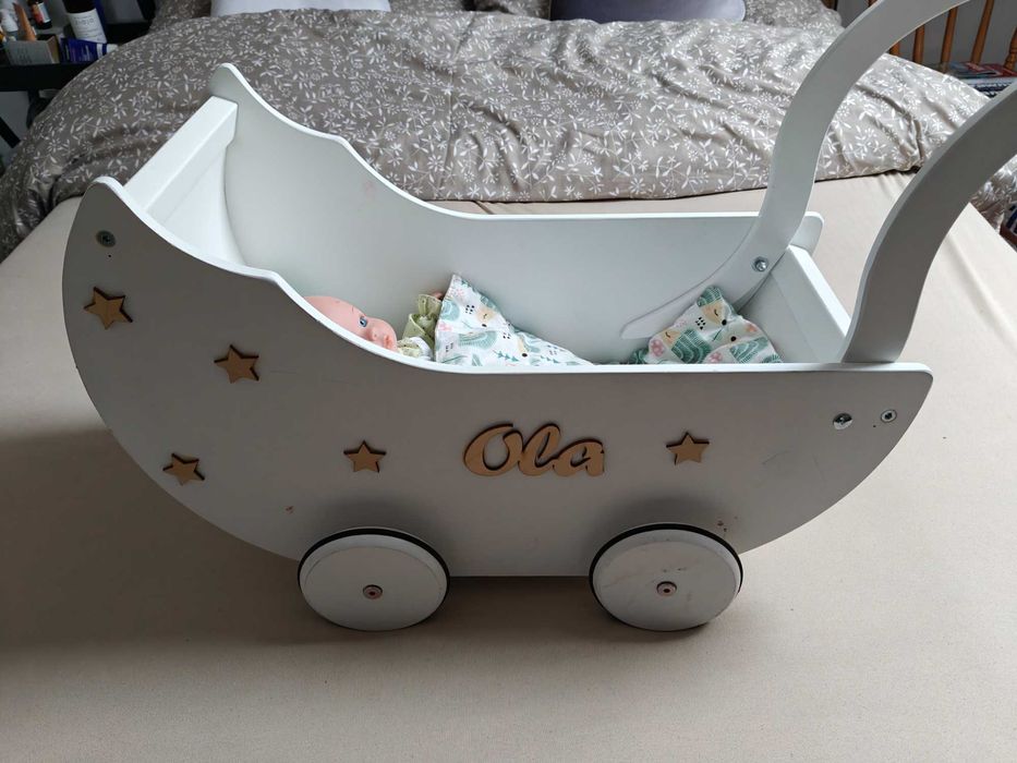 Wózek drewniany z lalką, super wykonany