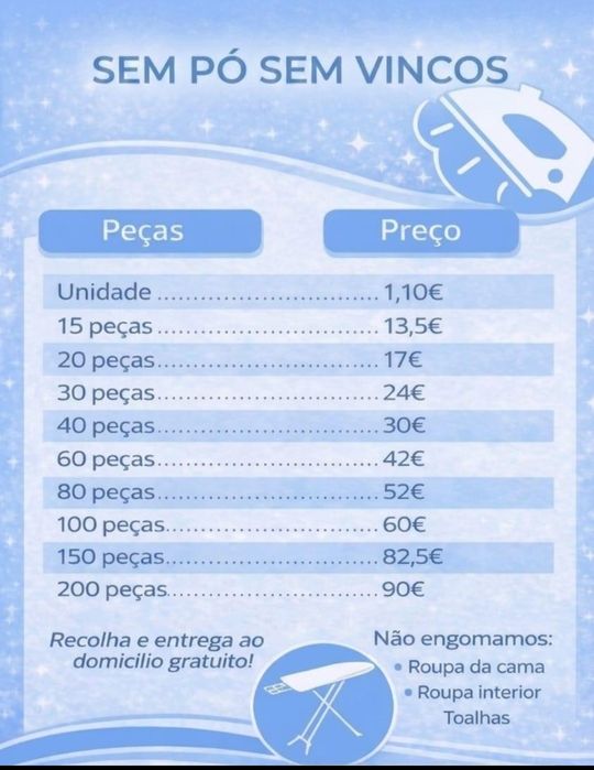 Serviço de limpeza e engomadoria