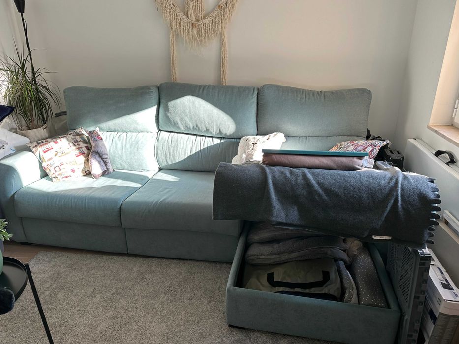 Sofá chaise longue com 3 lugares & cama & com arrumação
