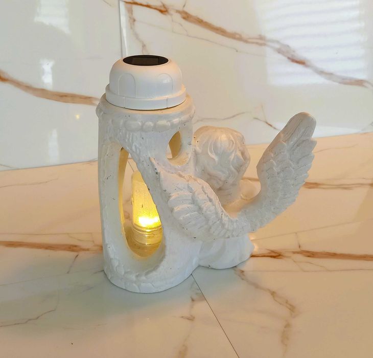 Znicz solarny LED Lampion Anioł dekoracja na grób pomnik cmentarz stroik