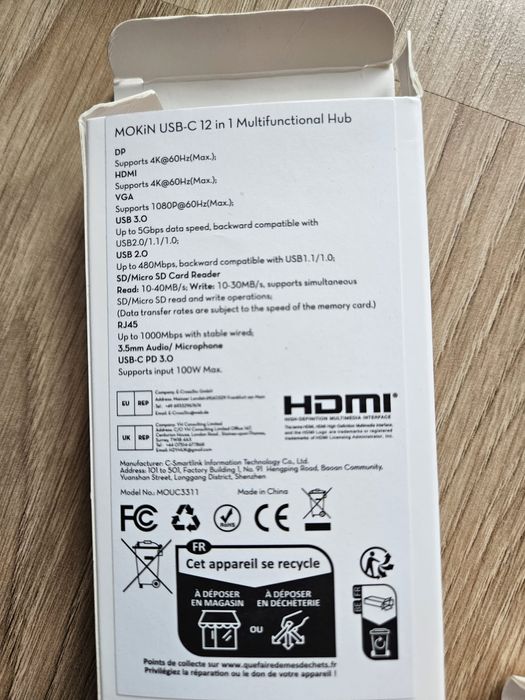 Adapter HUB USB-C MOKIN 12w1  4K HDMI | RJ45 | NOWY | MacBook / Dell / HP