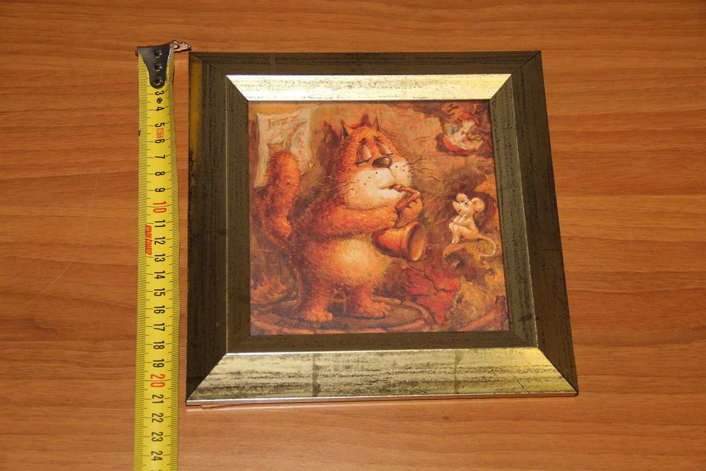 Постер Кіт з саксофоном by Katya Dudnik 21х21 см рама 30 мм настільне