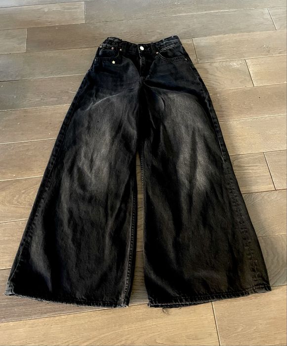 Czarne jeansy H&M 158 12-13 szerokie dzwony