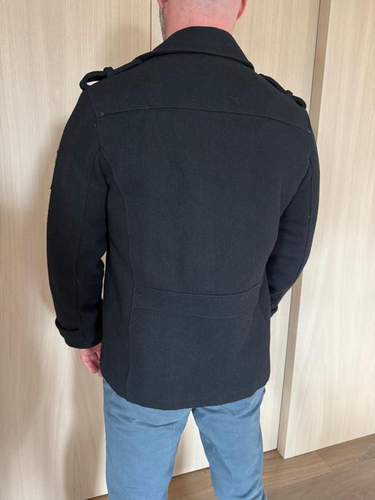 płaszcz męski, kurtka zimowa, peacoat, czarny płaszcz, elegancki, L