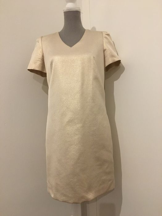 Sukienka Simple złota beżowa wesele chrzciny urodziny, rozm. 38