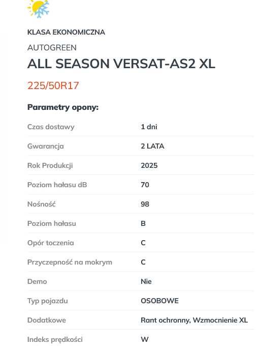 4x 225/50r17 opony Nowe Całoroczne AUTOGREEN ALL SEASON XL dot 2025 98