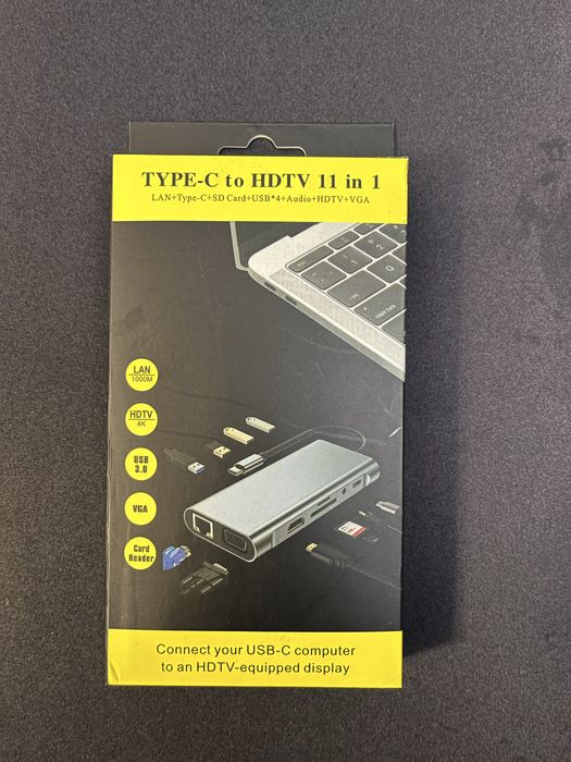 Адаптер Hub 11 в 1 MacBook USB Type-C HDMI 4k VGA RJ45 Card Reader