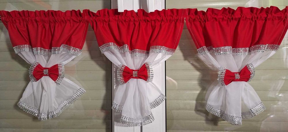 rekodzieło firanki / kokny z cyrkoniami 3 sztuki